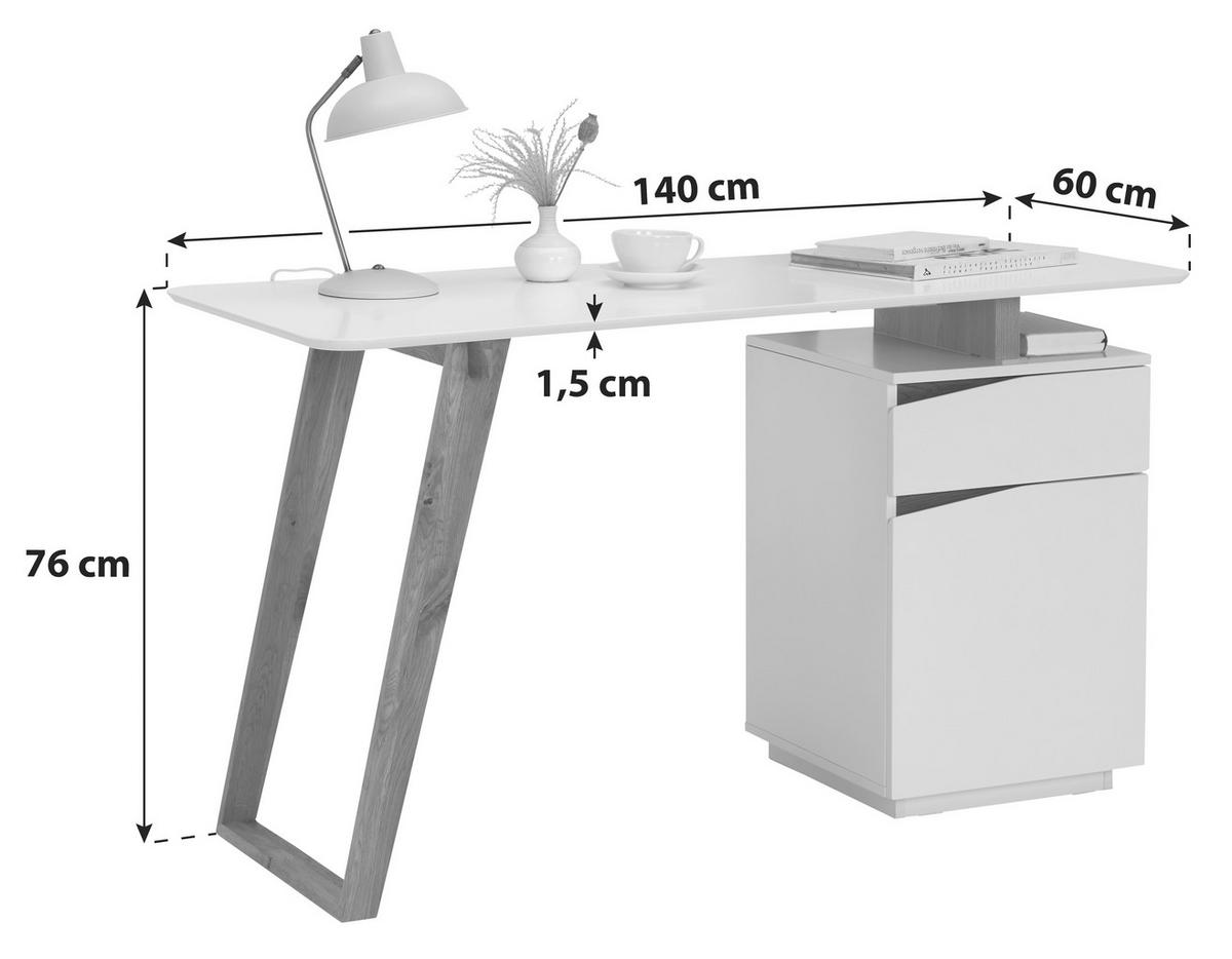 BIURKO PADUA - kolor dębowy/biały, Modern, materiał drewnopochodny/drewno (140/45-60/76cm) - MID.YOU