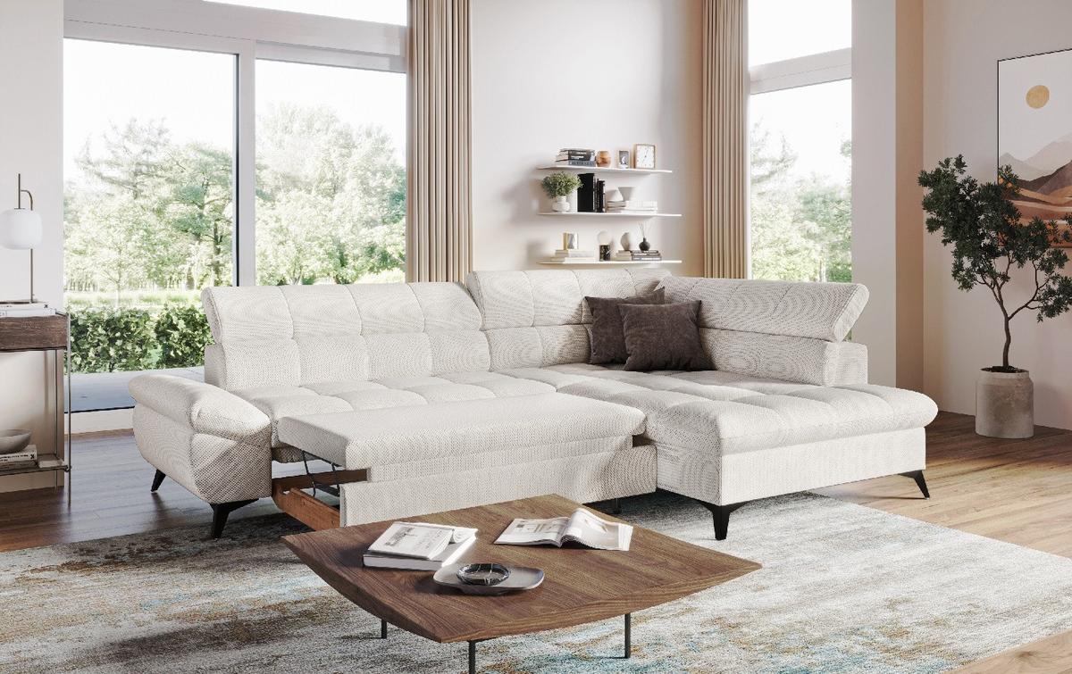 Sarokkanapé Apollo - krémszínű, Modern, faalapú anyag/textil (296/78/201cm) - Mömax