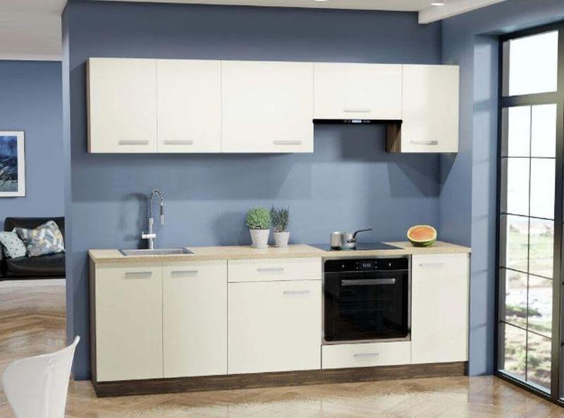 Bucatarie standard MELANIE 240 - bej/culoare lemn de nuc, Modern, material pe bază de lemn (240/202/60cm)