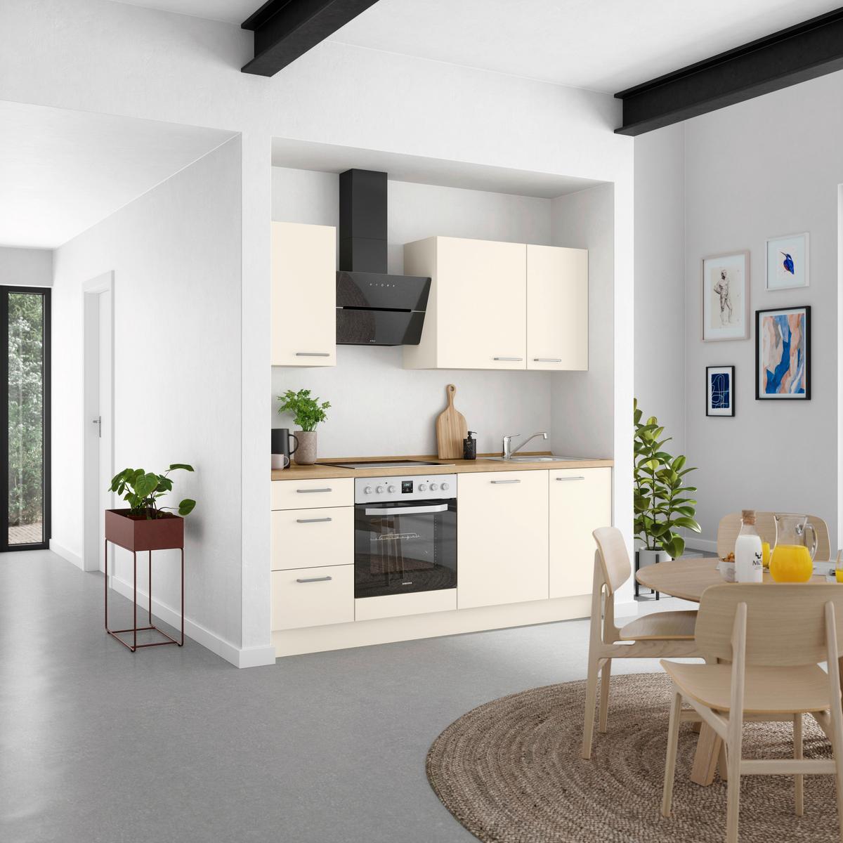 Küchenblock Touch High m. Geräten Magnolie - Edelstahlfarben/Eichefarben, MODERN, Holzwerkstoff/Metall (210cm) - Nobilia