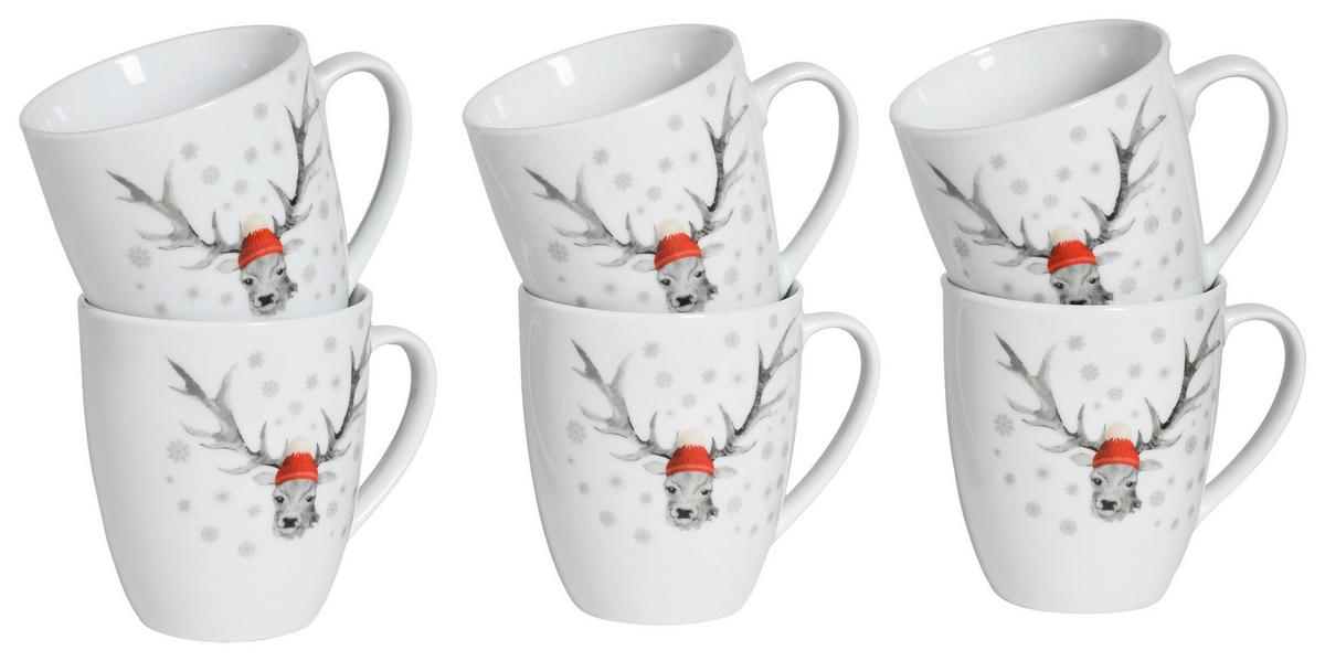 Set Skodelic Christmas Reindeer, 6-Delni - bela, Basics, keramika - Creatable