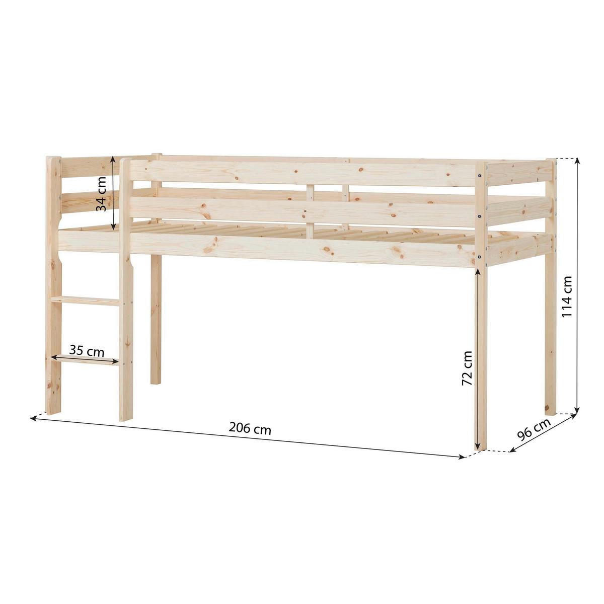 Hochbett ECO COMFORT Kieferfarben ca. 90x200 cm - Naturfarben/Kieferfarben, MODERN, Holz (90/200cm) - MID.YOU