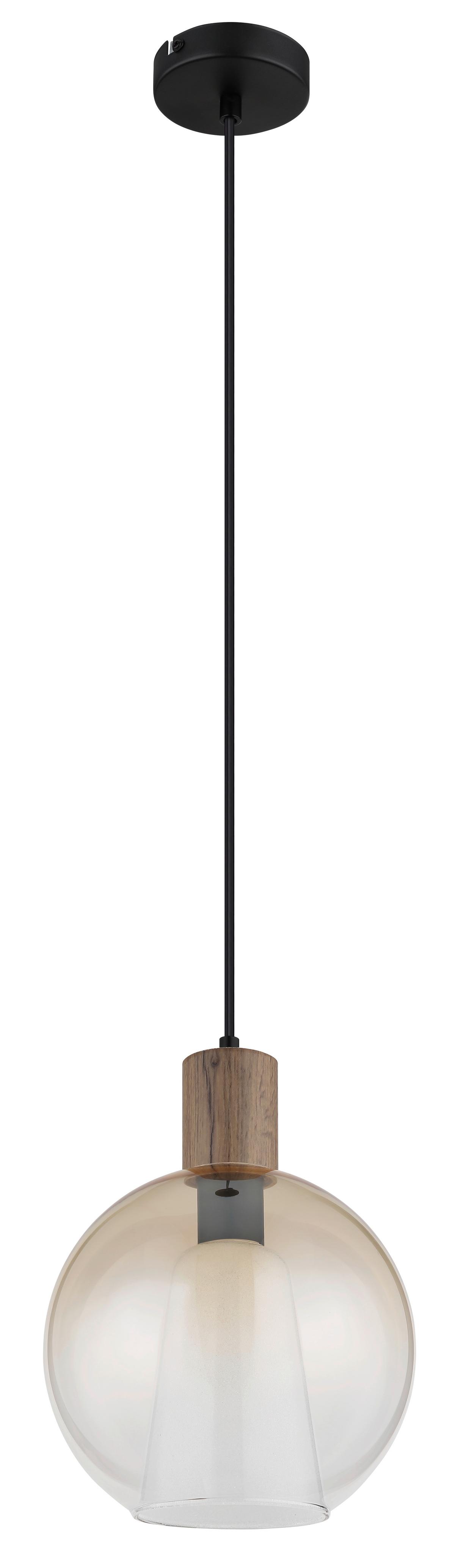 Viseća Svjetiljka Barry I - tamno smeđa/crna, Basics, staklo/drvni materijal (25/120cm) - Globo