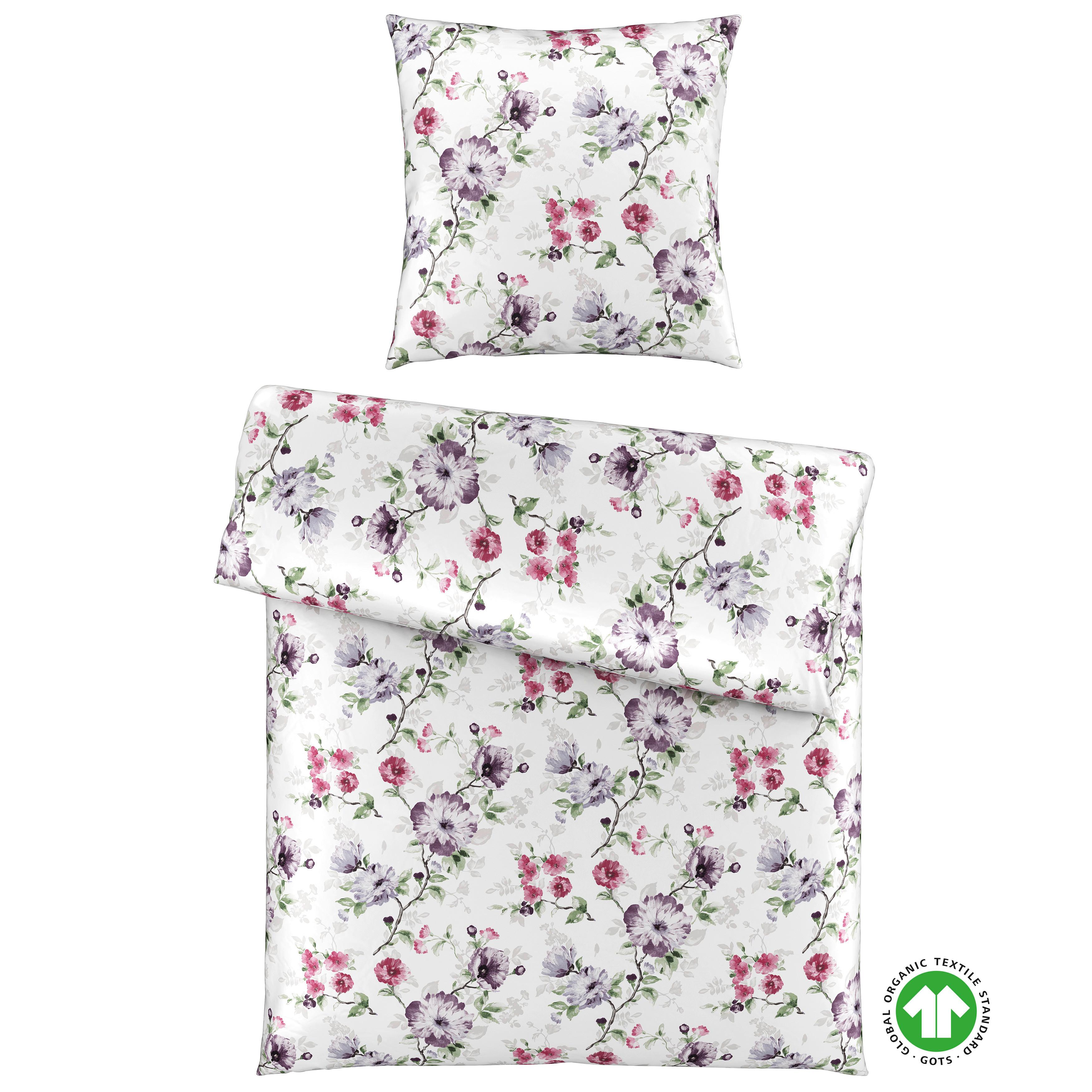 Bettwäsche Bio-Sophia Design Grün/Lila/Weiß ca. 135x200cm - Lila/Weiß, Natur, Textil (135/200cm) - ecoTree