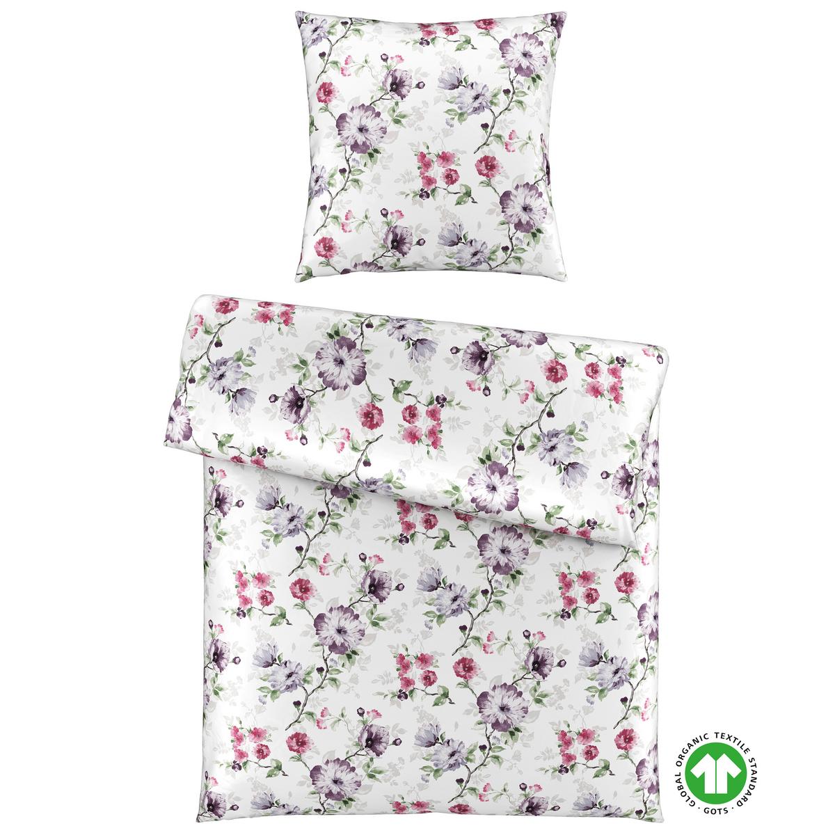 Bettwäsche Bio-Sophia Design Grün/Lila/Weiß ca. 135x200cm - Lila/Weiß, Natur, Textil (135/200cm) - ecoTree