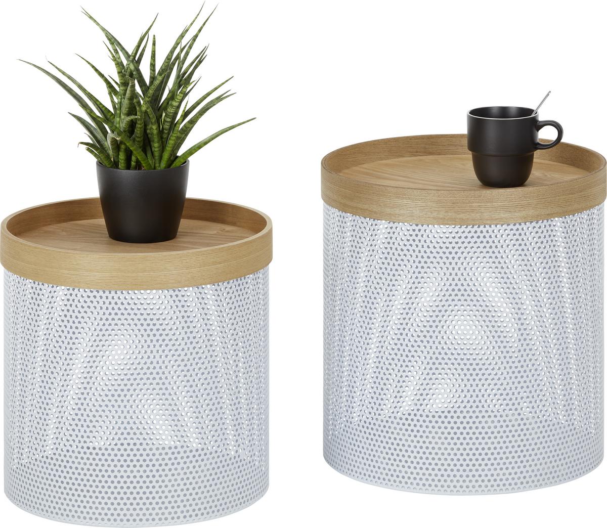 Beistelltischset in Weiss, 2-teilig - Weiss/Naturfarben, Modern, Holz/Holzwerkstoff (38/35/40.5/35/38/35cm) - Modern Living