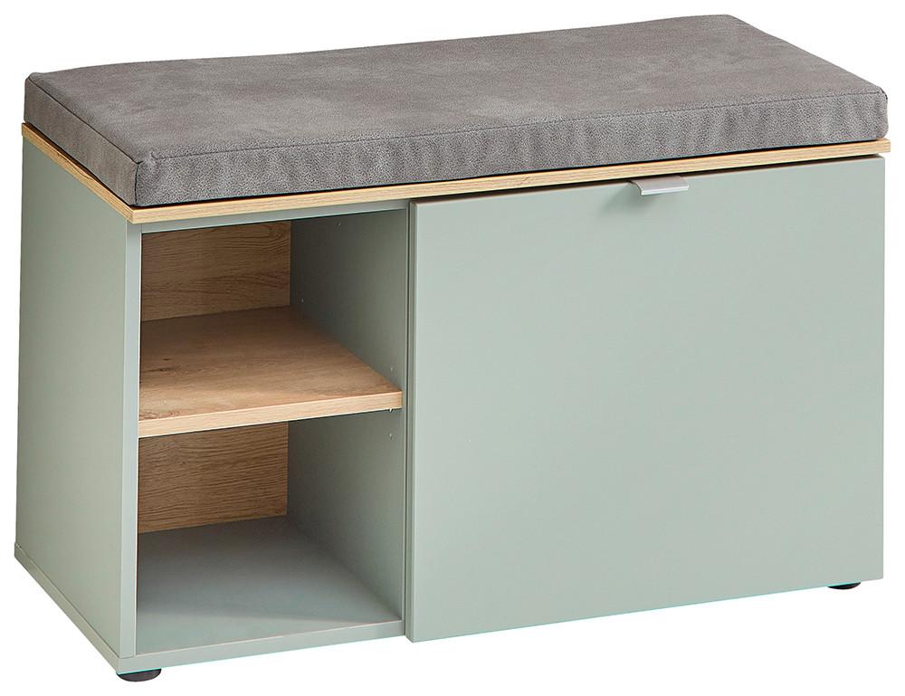 Garderobenbank Bari in Grün/Eiche Artisan - Silberfarben/Hellgrau, Modern, Holzwerkstoff/Kunststoff (78/50/38cm) - Premium Living