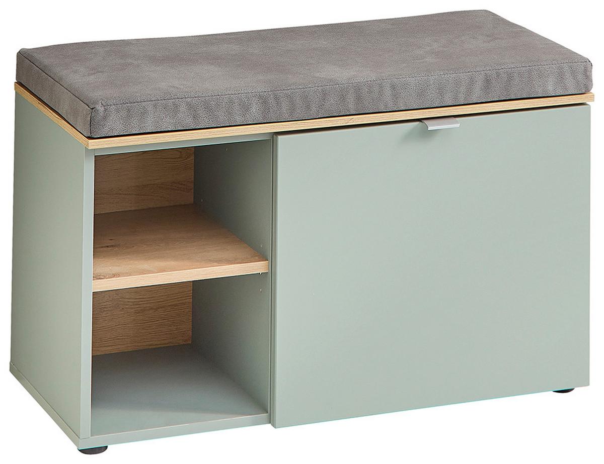 Garderobenbank Bari in Grün/Eiche Artisan - Silberfarben/Hellgrau, MODERN, Holzwerkstoff/Kunststoff (78/50/38cm) - Premium Living