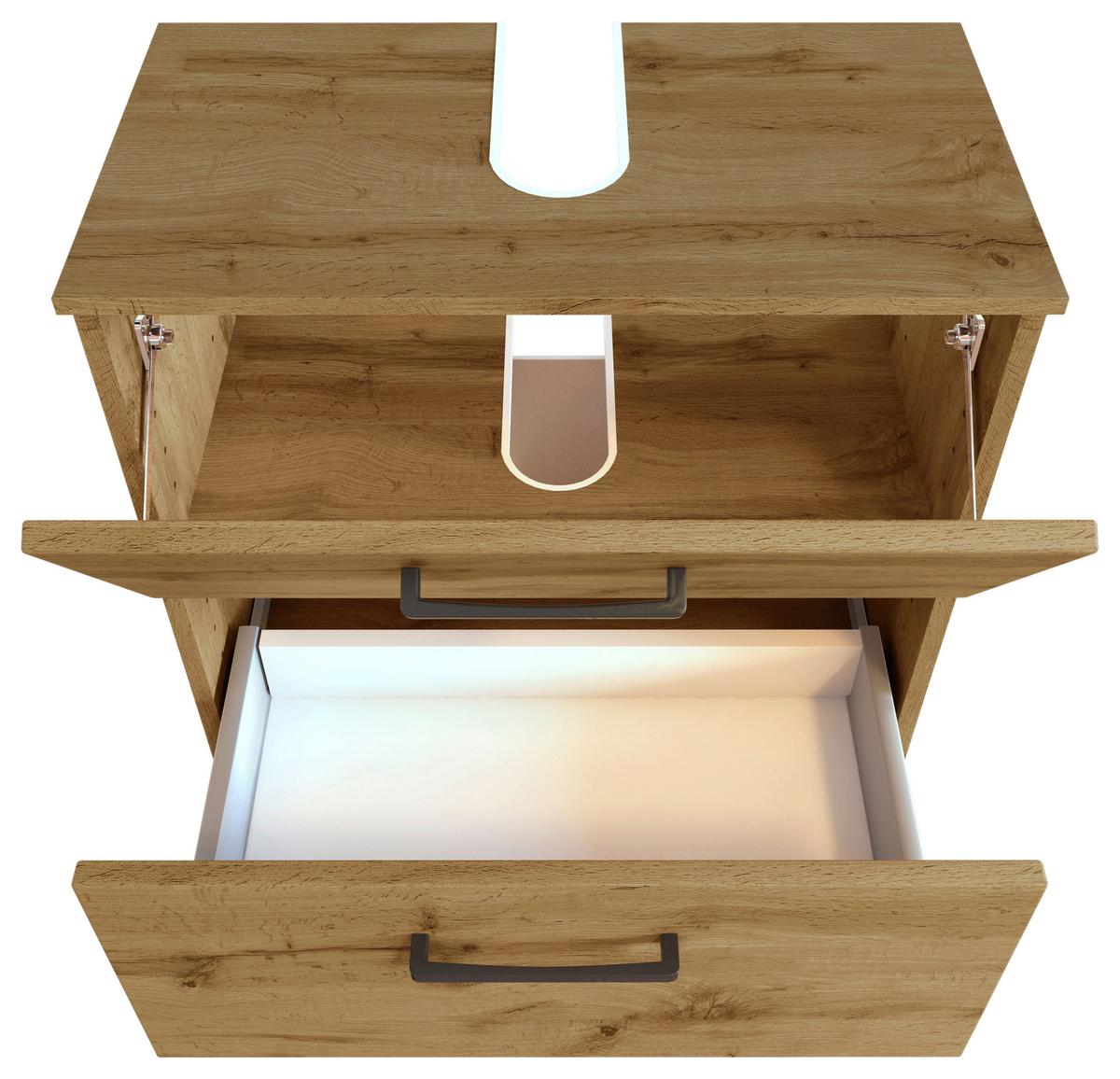 Waschbeckenunterschrank Manchester ca. 60x59 cm Eiche - Eichefarben/Schwarz, MODERN, Holzwerkstoff/Metall (60/59/35cm) - Held