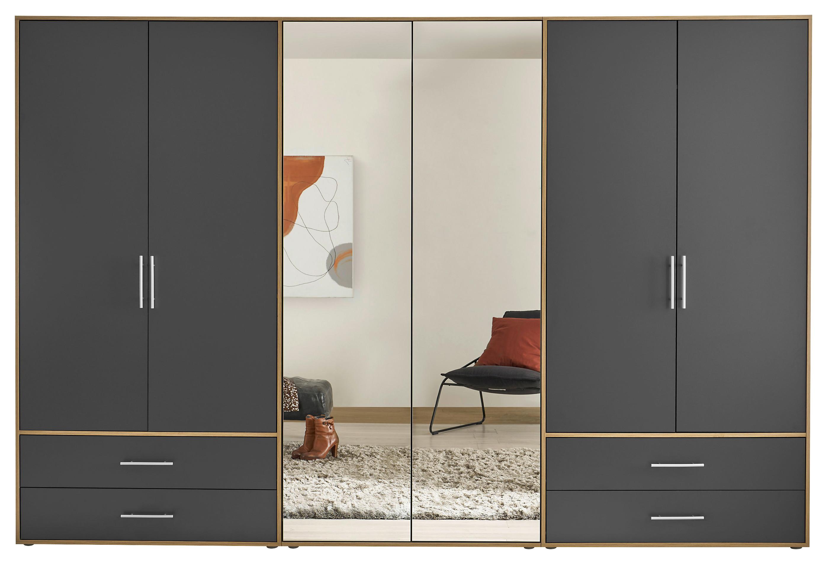 Șifonier VELAS - grafit/stejar Artisan, Konventionell, sticlă/material pe bază de lemn (305/207/58cm) - Modern Living