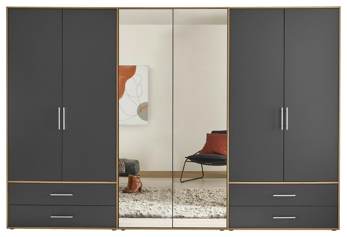 Șifonier VELAS - grafit/stejar Artisan, Konventionell, sticlă/material pe bază de lemn (305/207/58cm) - Modern Living