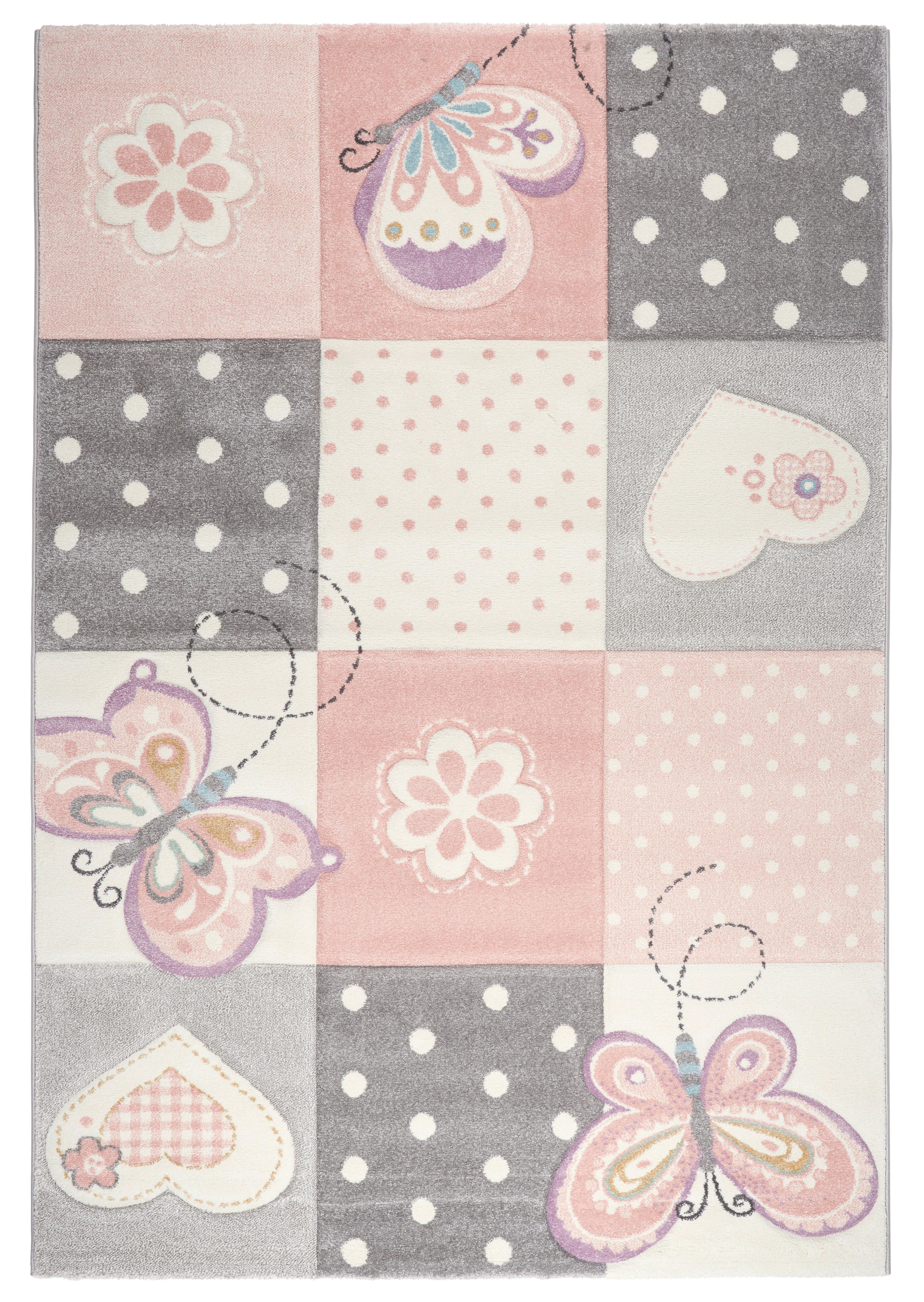 Otroška Preproga Butterfly, Siva, Roza, 160x230 - roza, Romantika, tekstil (160/230cm) - Mömax