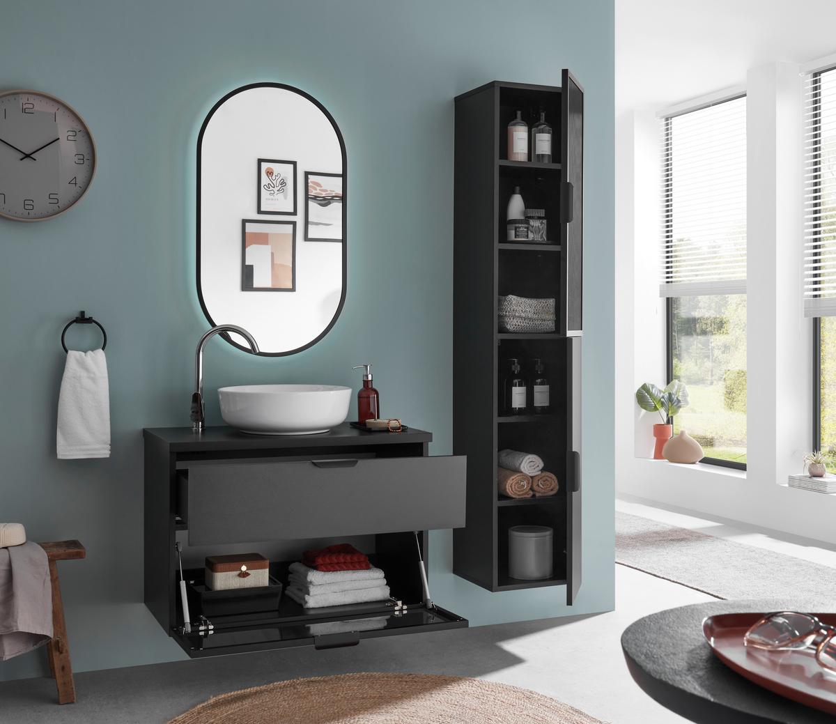 Mosdó Alatti Szekrény Diosa - fekete, Konventionell, faalapú anyag/üveg (80/55/46cm) - home24