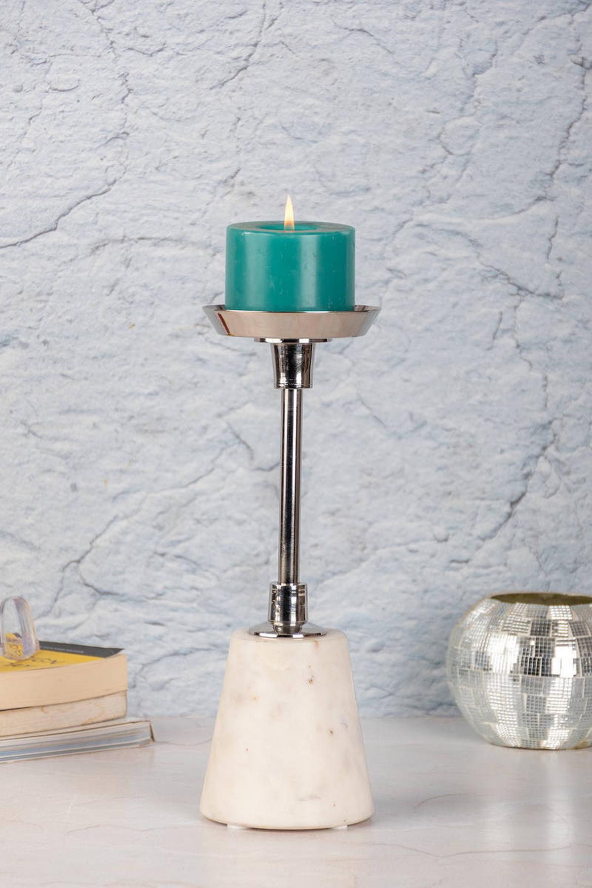 KERZENSTÄNDER KERZENHALTER FAYYA 225 - Weiss/Silberfarben, Trend, Stein/Metall (10/30/10cm) - Kayoom