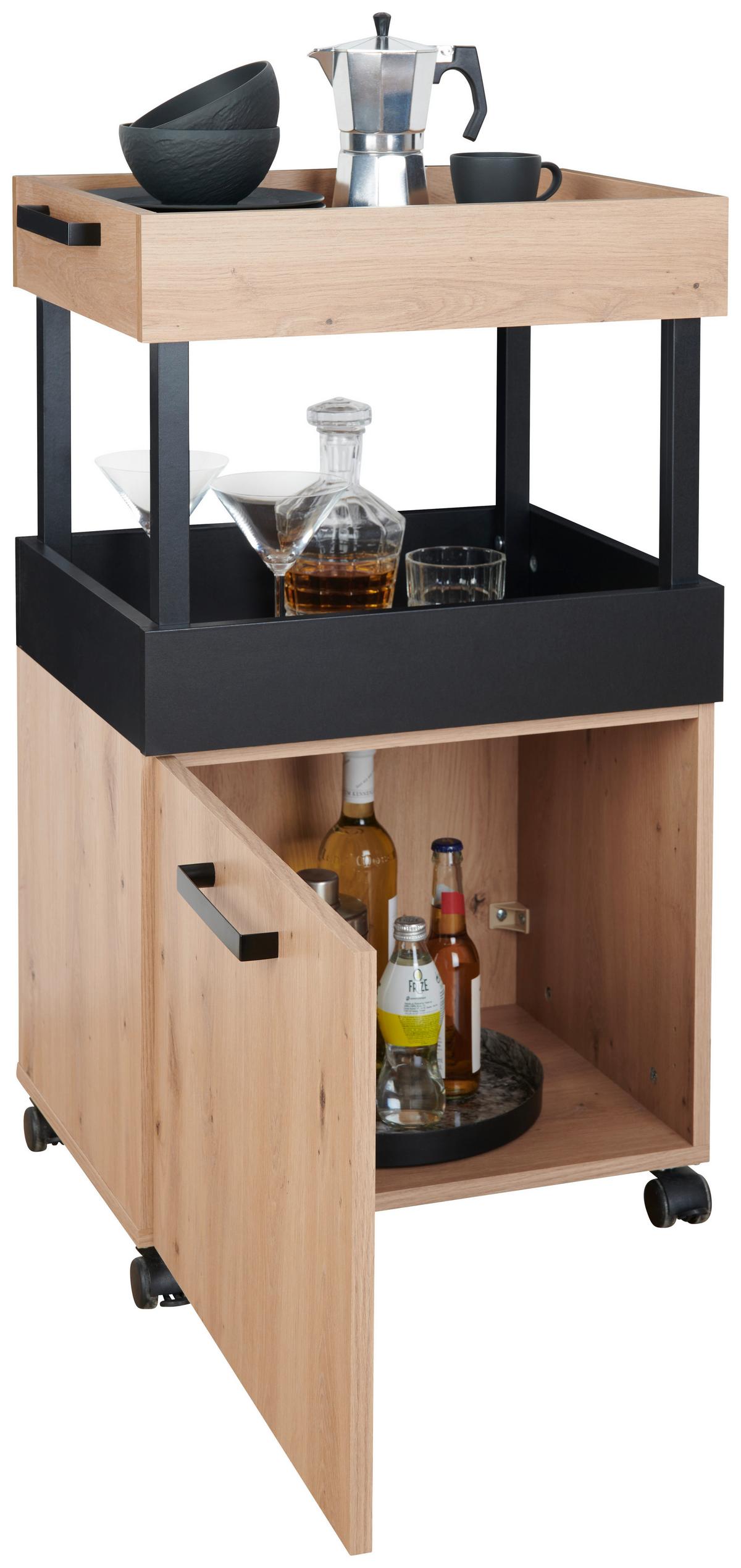 Servirni Voziček Home Bar, Barva Hrasta, Črna - črna/barve hrasta, Moderno, kovina/leseni material (50/88/41cm)