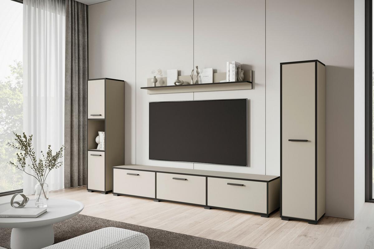 Wohnwand 4 tlg. Bogota XL Kaschmir/Graphitfarben - Kaschmir/Schwarz, Basics, Holzwerkstoff/Kunststoff (240/130/31cm) - P & B