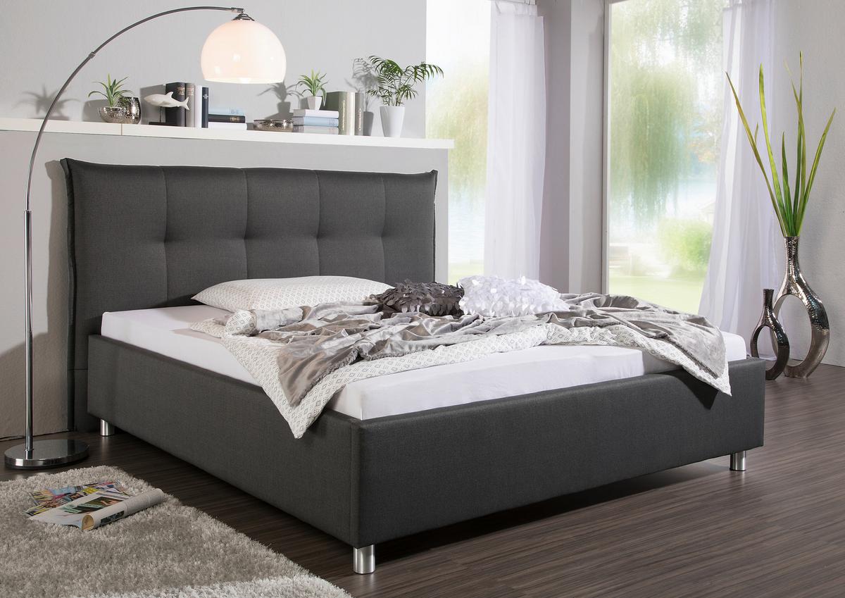 Polsterbett Fraser Anthrazit ca. 200x200 cm - Anthrazit/Alufarben, MODERN, Textil/Metall (200/200cm) - Livetastic