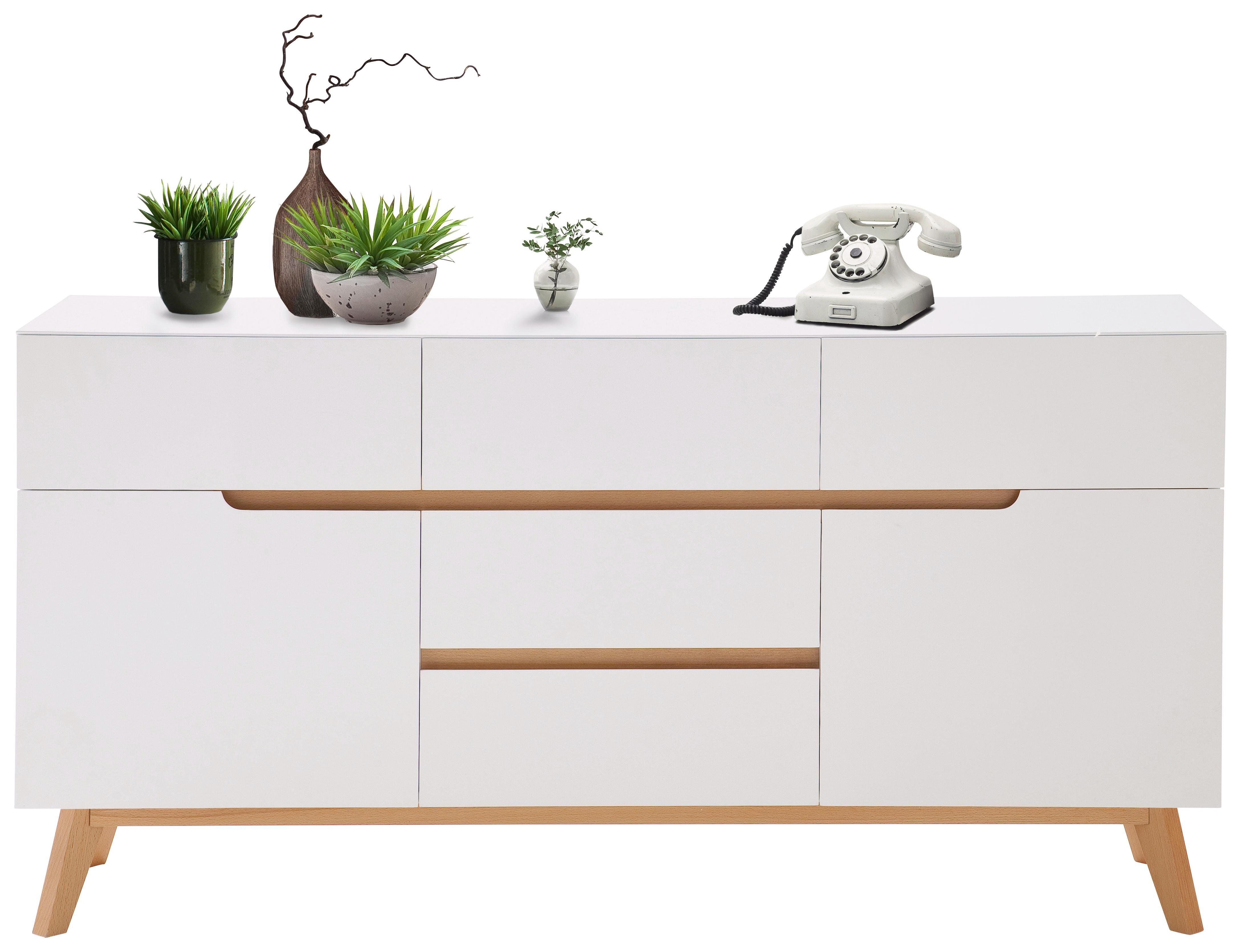 Sideboard in Weiß/Eichefarben - Edelstahlfarben/Eichefarben, MODERN, Holz/Holzwerkstoff (145/76/41cm) - Premium Living