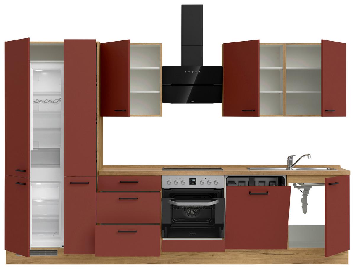 Küchenblock Easytouch High m. Geräten Dunkelrot - Eichefarben/Schwarz, MODERN, Holzwerkstoff/Metall (330cm) - Nobilia