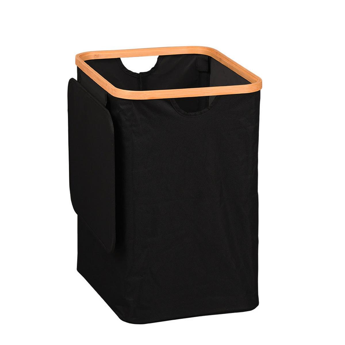 WOREK NA PRANIE BAMBUS - kolor naturalny/czarny, Basics, drewno/tkanina (41/50/33cm) - Kesper