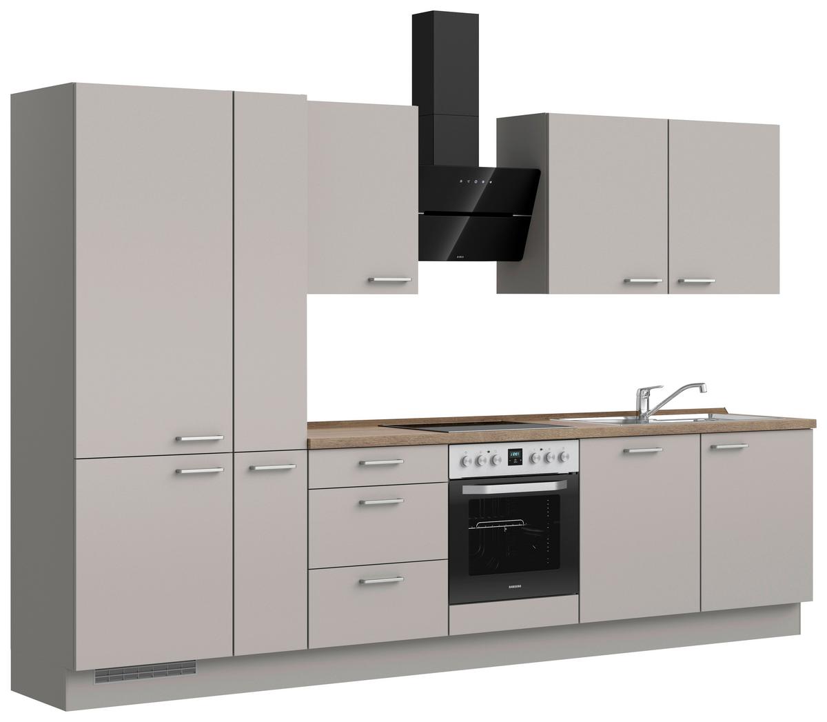 Küchenblock Touch High m. Geräten Grau - Eiche dunkel/Edelstahlfarben, MODERN, Holzwerkstoff/Metall (330cm) - Nobilia