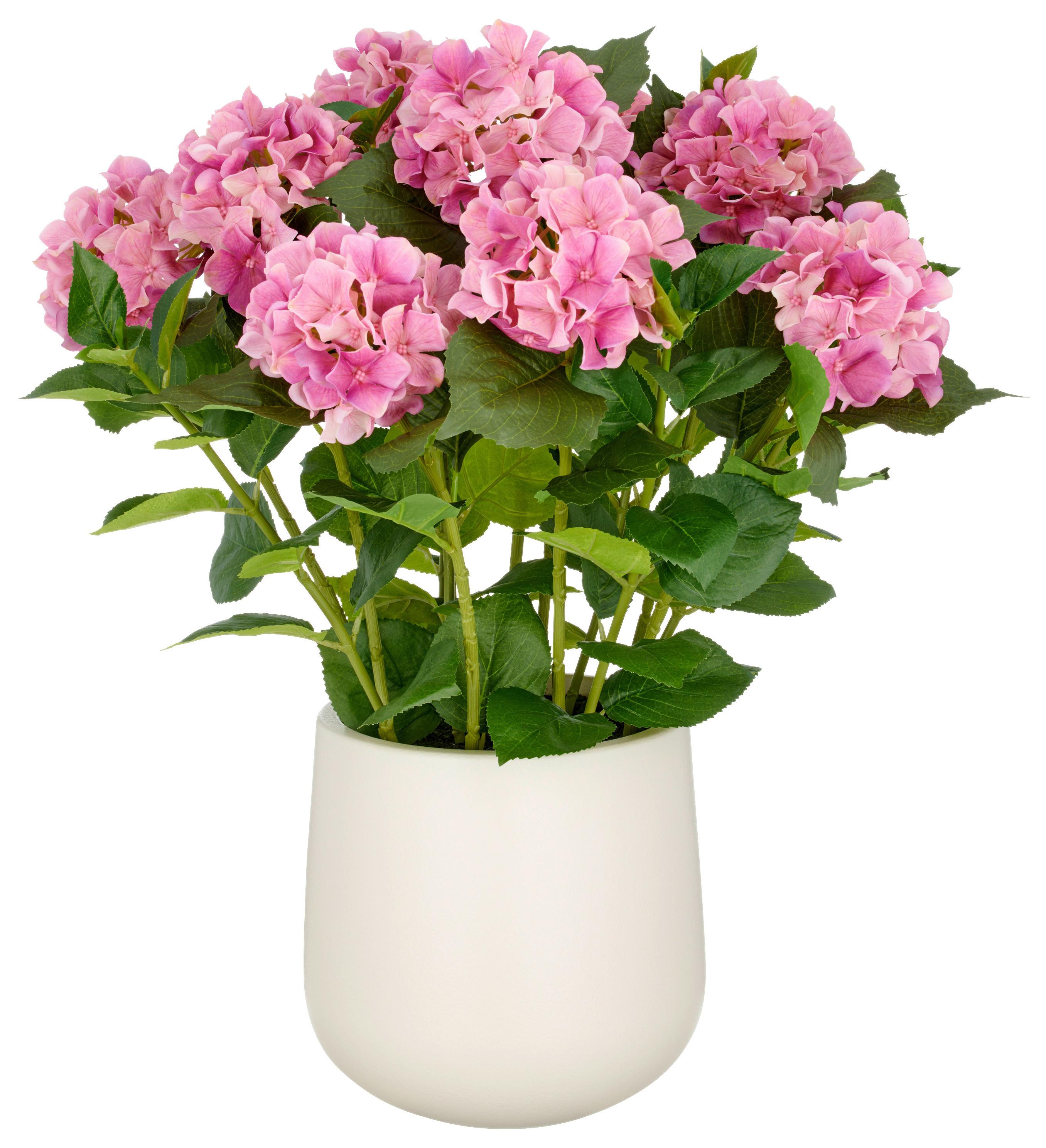 Kunstpflanze Hortensien Pink/Grün ca. 77cm - Pink/Creme, Basics, Kunststoff (27/77/27cm)