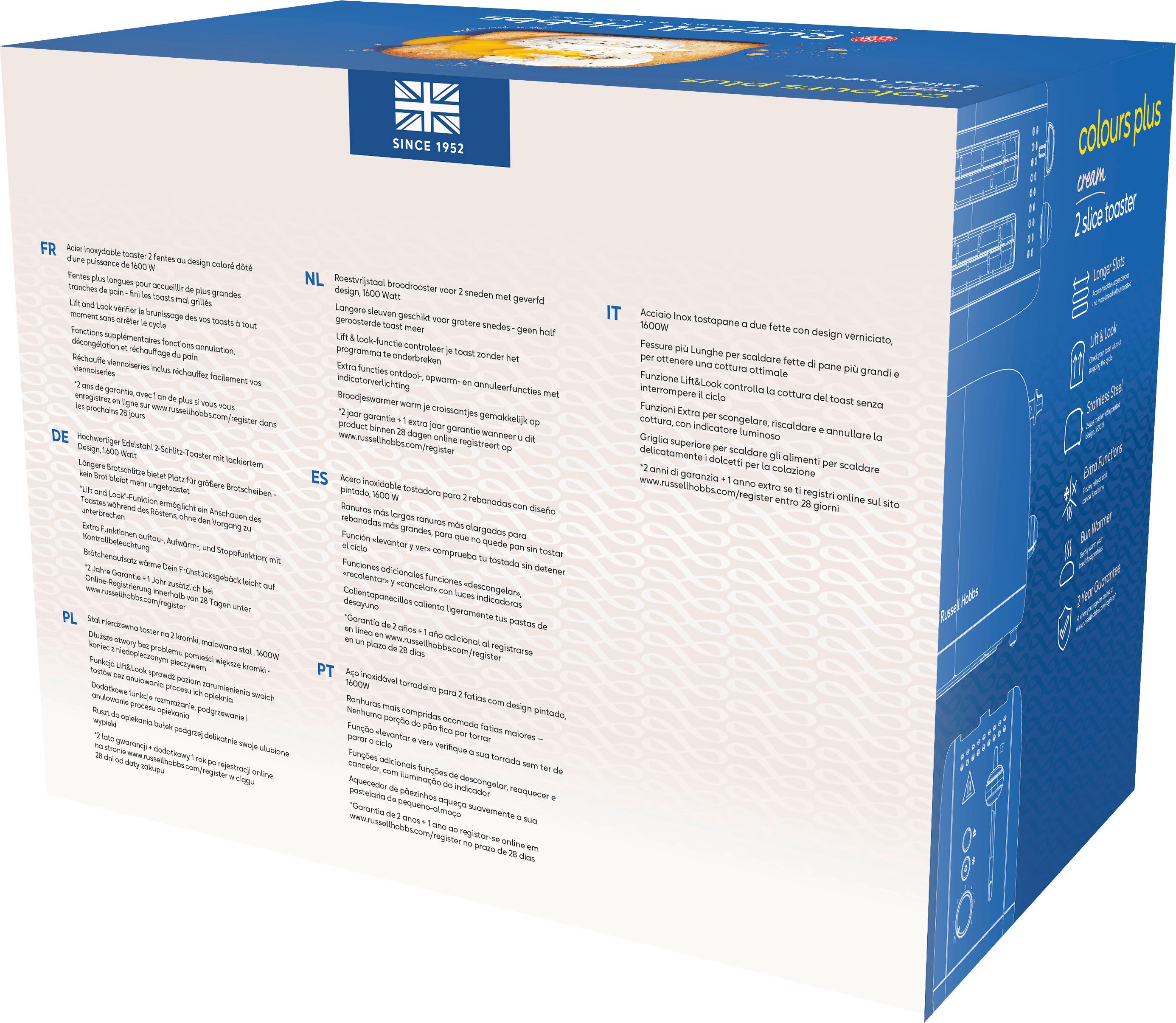 Kenyérpirító Russell Hobbs Colours Plus - krémszínű, Modern, műanyag (32,6/19/24,8cm) - Russell Hobbs