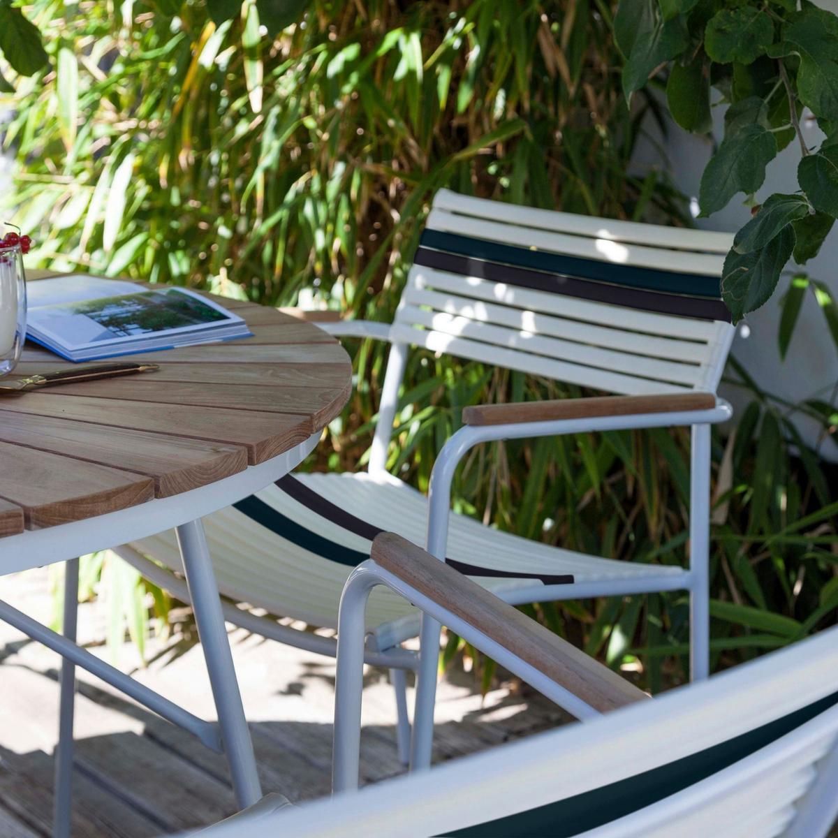 Gartenstuhl Mood Weiß/Schwarz/Teak - Weiß/Naturfarben, Natur, Holz/Kunststoff (60/84/58cm) - Gardenson