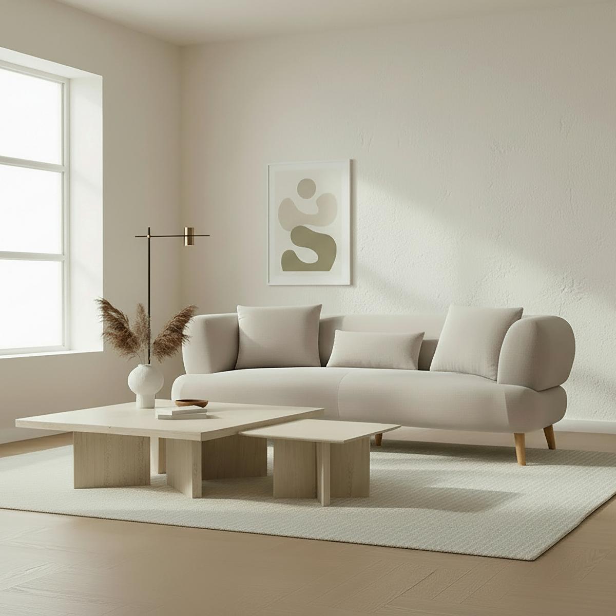 Sofa Elisabeth Beige Bouclé - Beige/Naturfarben, MODERN, Holz/Textil (216/79/94cm) - Bessagi Home