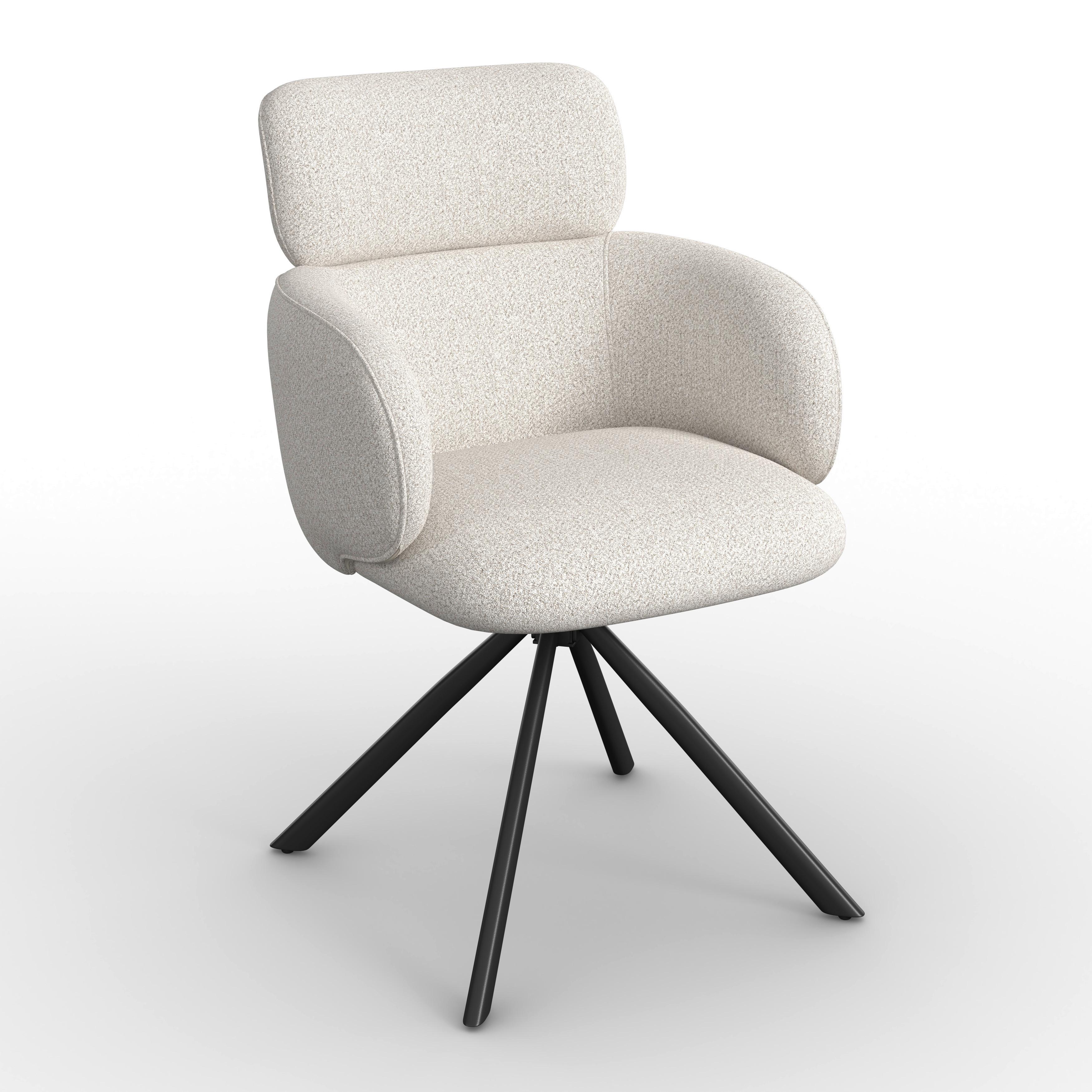 Armlehnstuhl Liora Creme Webstoff Drehbar Gepolstert - Creme/Schwarz, MODERN, Textil/Metall (58/84/61cm) - Bessagi Home