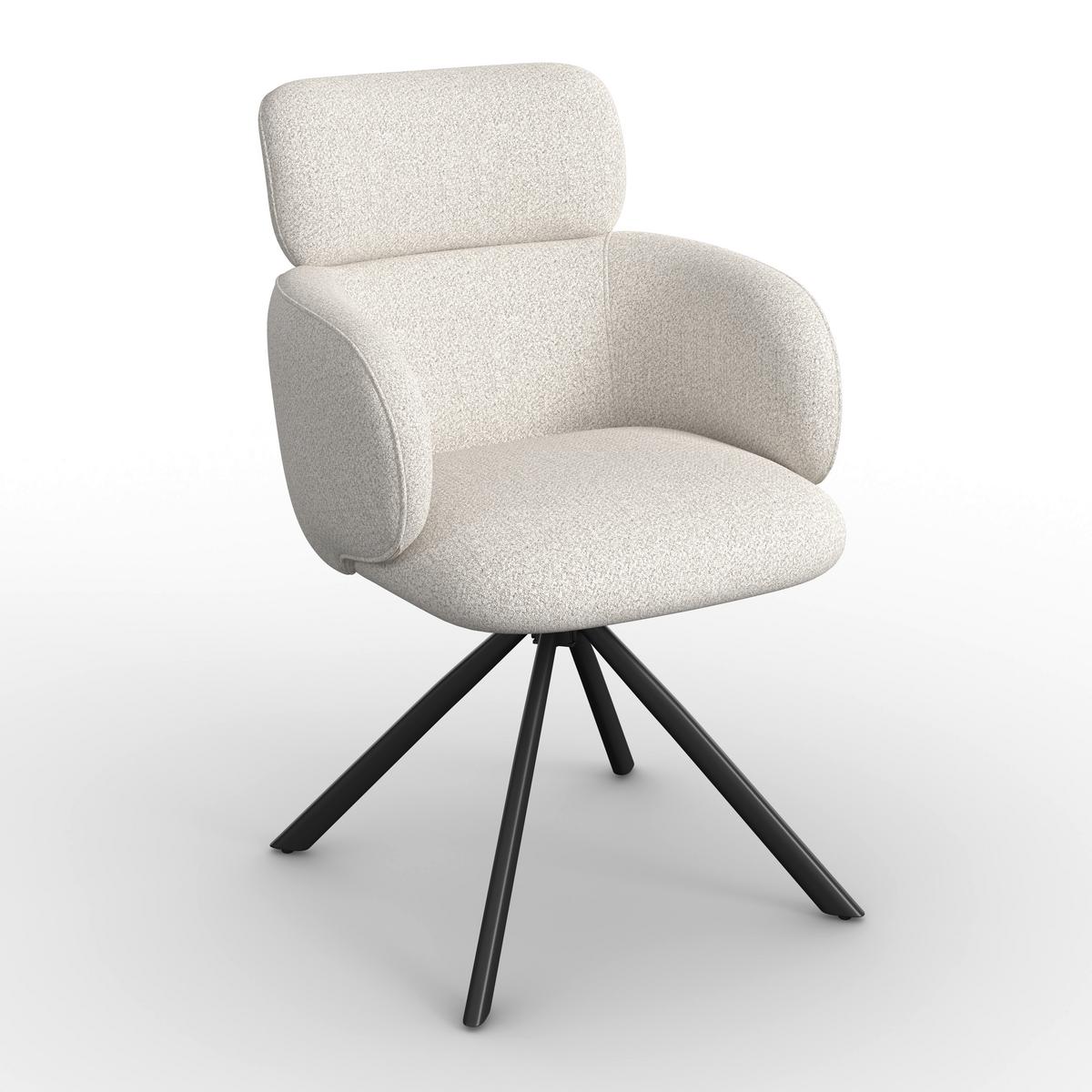 Armlehnstuhl Liora Creme Webstoff Drehbar Gepolstert - Creme/Schwarz, MODERN, Textil/Metall (58/84/61cm) - Bessagi Home