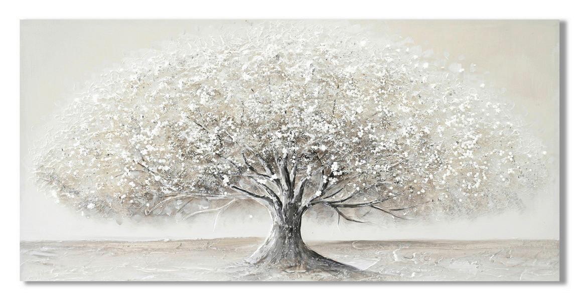 Slika U Blind Ramu 120x60cm Silver Tree - bela/bež, Moderno, drvo/tekstil (120/60/3cm) - Mömax