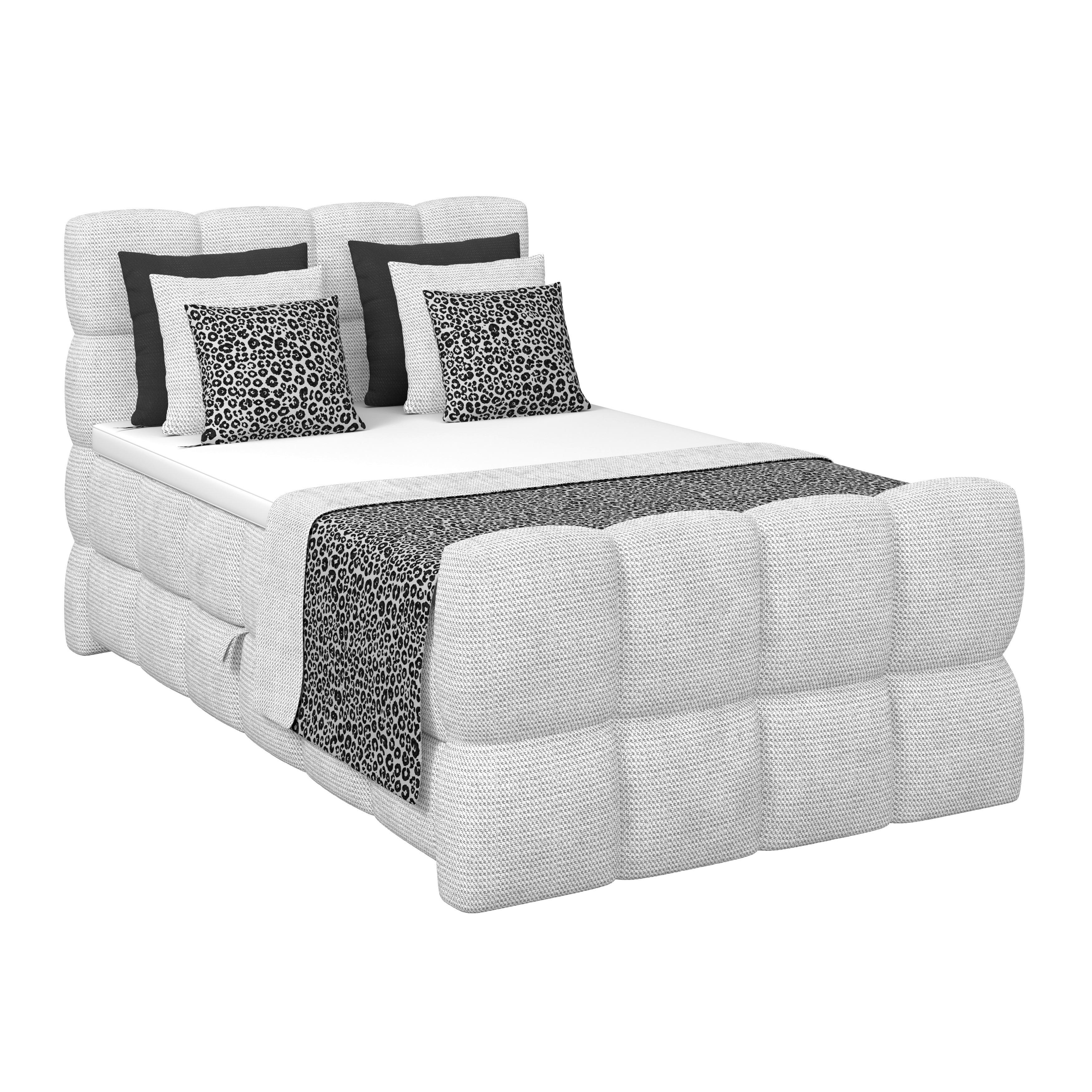 Postelja Boxspring Brisbane, Sivobela, 140x200 - črna/sivobela, Trend, kovina/umetna masa (140/200cm) - Premium Living