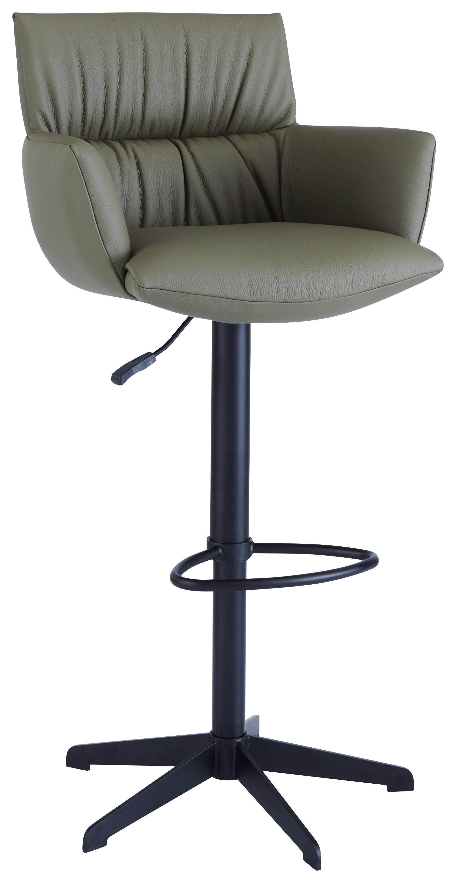 STOŁEK BAROWY PARIS - czarny/oliwkowa zieleń, Design, skóra/metal (58/88-112/58cm) - Dieter Knoll