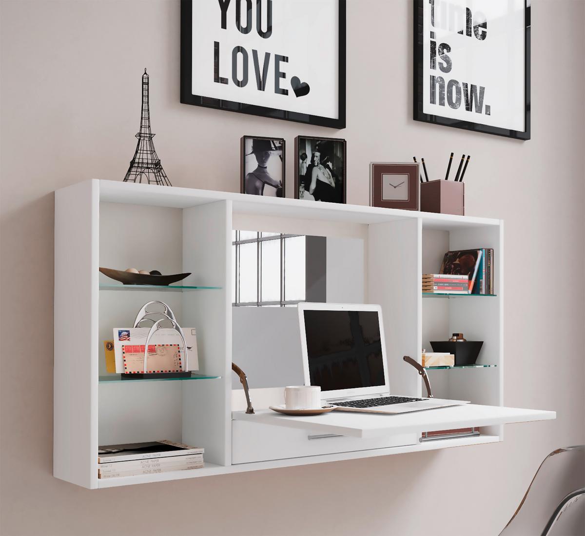 Schreibtisch Teala Weiß ca. 115x19,7x60cm - Alufarben/Weiß, MODERN, Holzwerkstoff/Metall (115/19,7/60cm) - MID.YOU