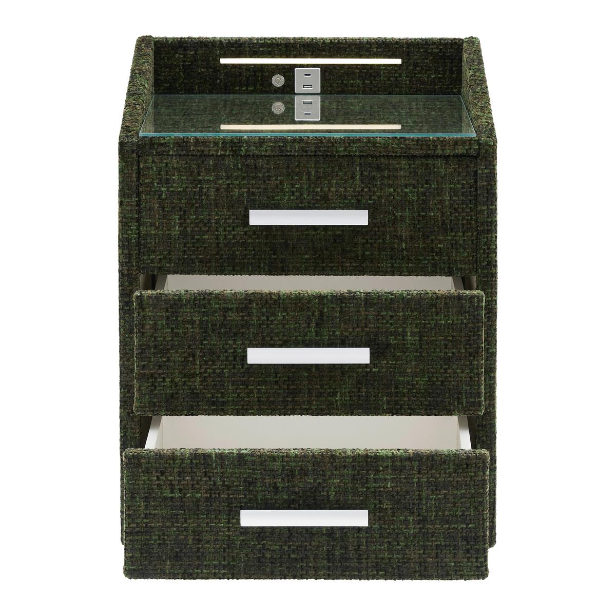 Nachtkästchen Moon Grün mit USB- und Typ C-Anschluss - Silberfarben/Schwarz, KONVENTIONELL, Holzwerkstoff/Kunststoff (47/61/46cm) - Premium Living