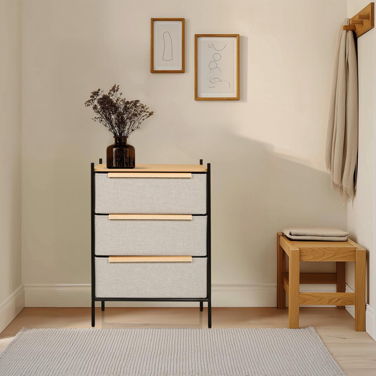 Komoda Stuvar, Rjavosiva - svetlo rjava/rjavosiva, Moderno, kovina/leseni material (58/79/39cm) - MID.YOU