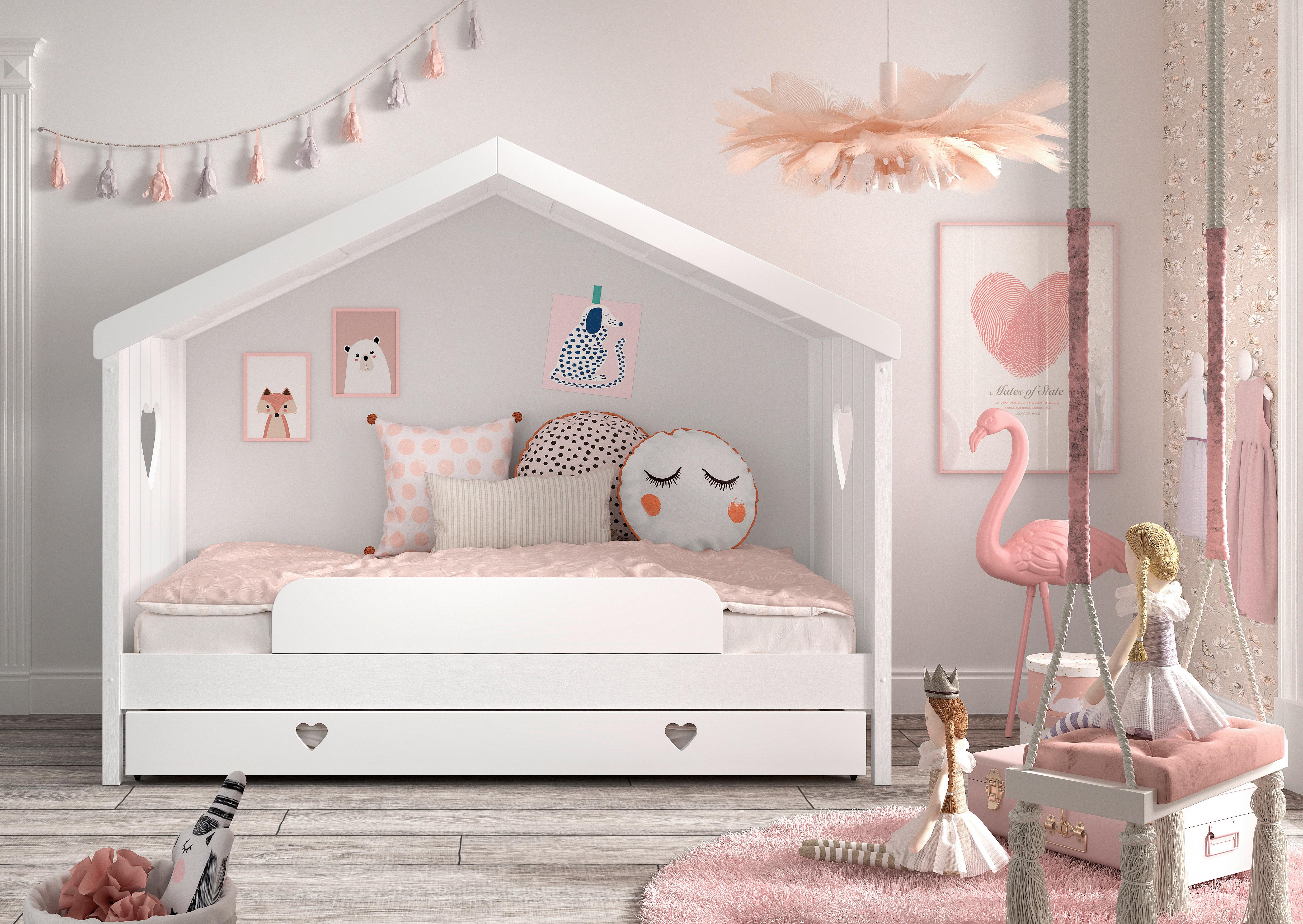 Hausbett Amori m. Lade + Sicherung ca. 90x200 cm Weiß - Weiß, Natur, Holz (90/200cm) - Vipack