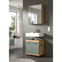 Badezimmer Scout Salbeigrün /Eiche Artisan 2-teilig - Salbeigrün/Schwarz, Trend, Glas/Holzwerkstoff (60cm) - MID.YOU