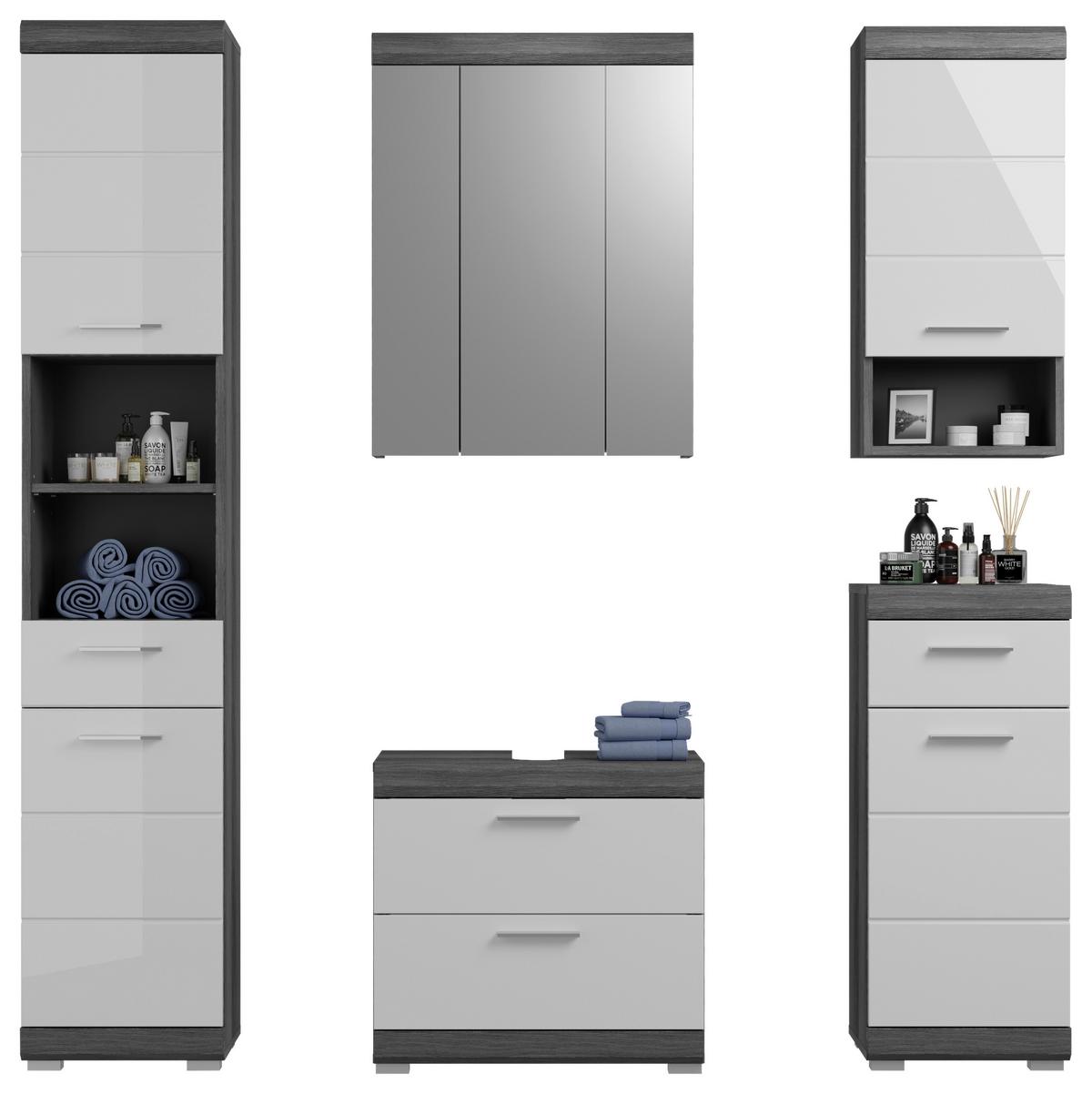 Badezimmer Scout 5-tlg. ca. 134 cm Anthrazit/Weiß - Weiß Hochglanz/Grau, MODERN, Holzwerkstoff/Kunststoff (134cm) - MID.YOU