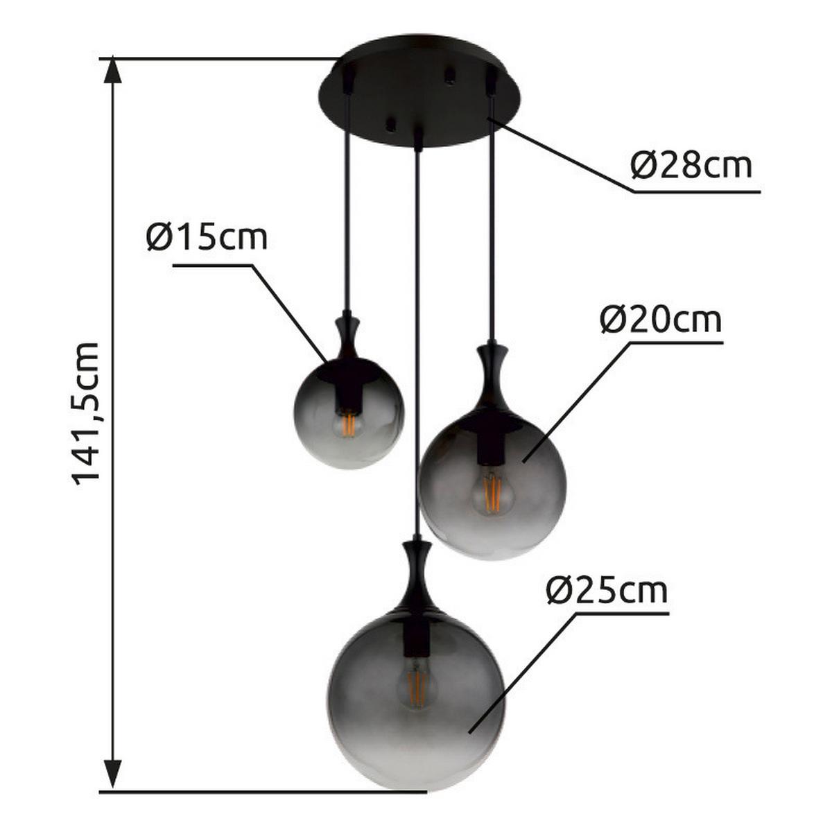 Függőlámpa 15885-3h - fekete, Design, műanyag/Üveg (39/141,5cm) - Globo