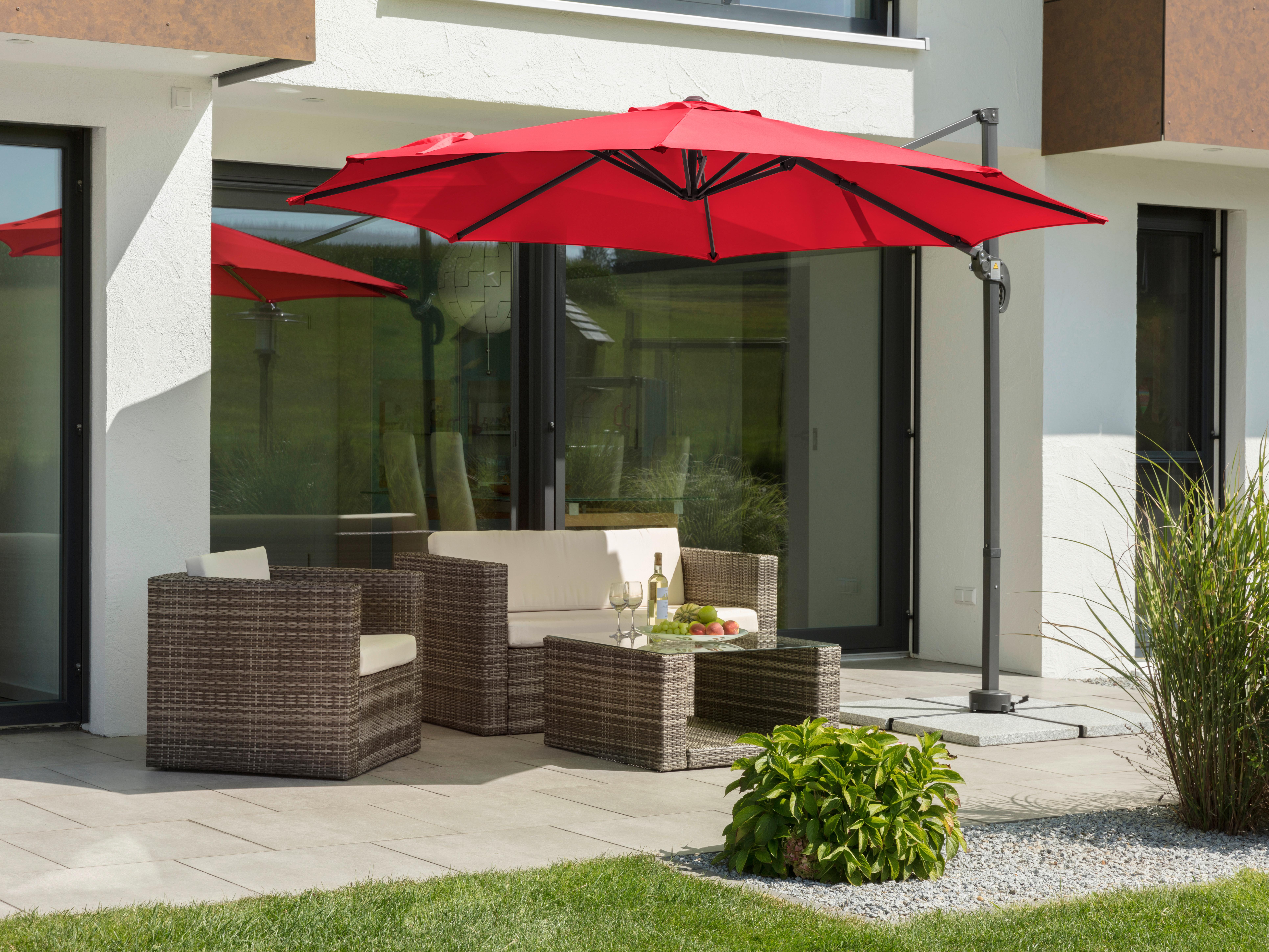 Ampelschirm Rhodos ca. 352x244 x300 cm Rot - Anthrazit/Rot, Basics, Textil/Metall (352/244/300cm) - Schneider