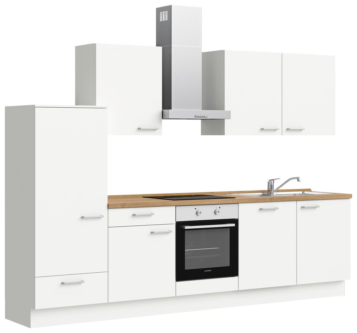 Küchenblock Touch Low m. Geräten Weiß - Edelstahlfarben/Eichefarben, MODERN, Holzwerkstoff/Metall (300cm) - Nobilia