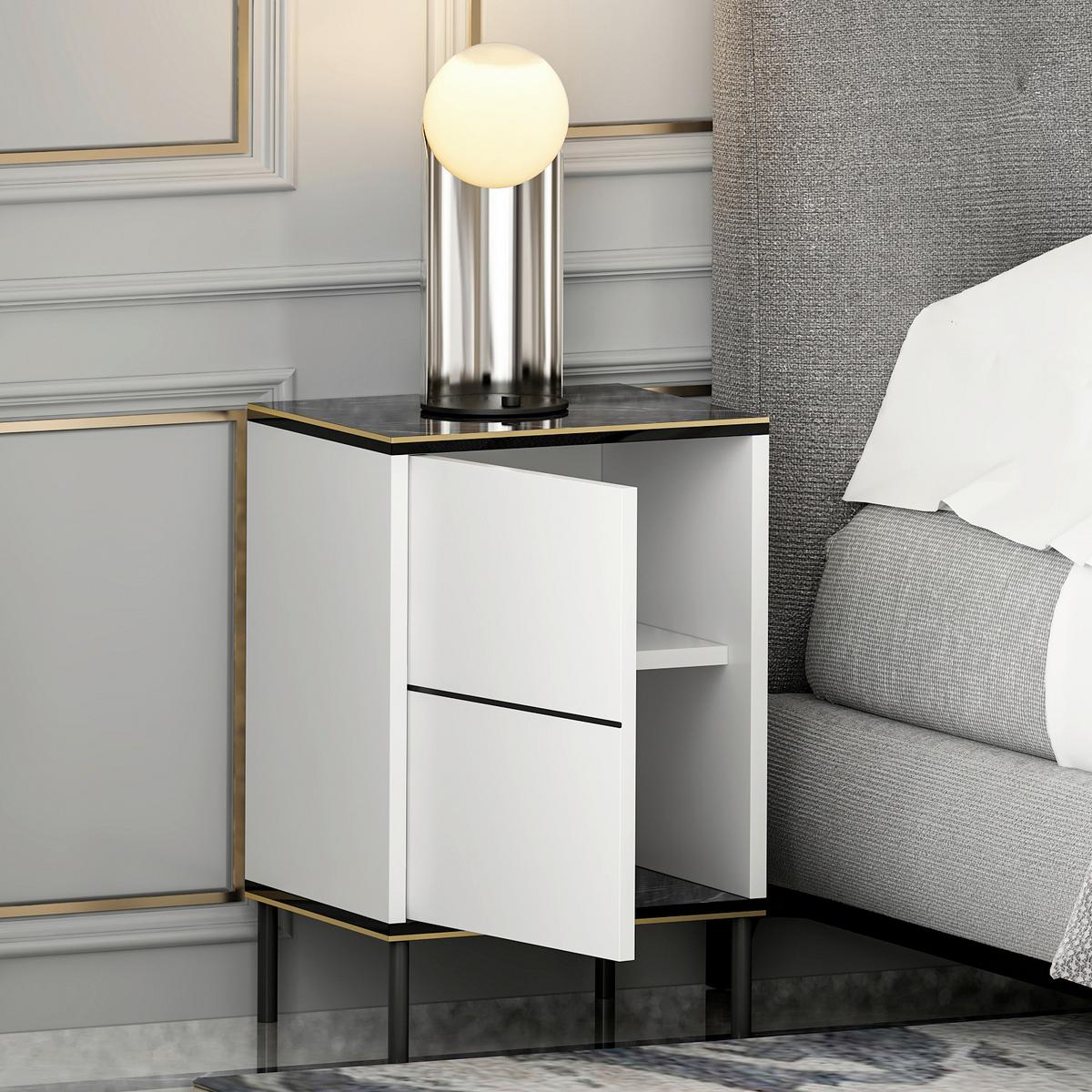 NACHTTISCH IMAJ NACHTTISCH - Weiss/Schwarz, Design, Holzwerkstoff/Metall (40/60/35cm) - Livetastic