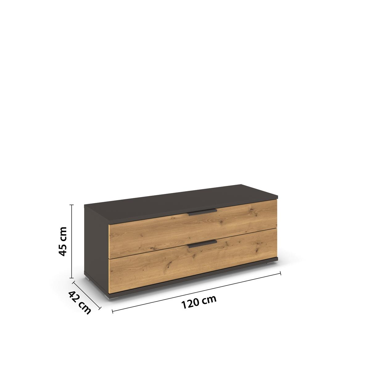 Nizka Omarica Endora, Barva Hrasta, Barva Grafita - barve hrasta/barve aluminija, Konvencionalno, kovina/leseni material (121/45/42cm) - Xora