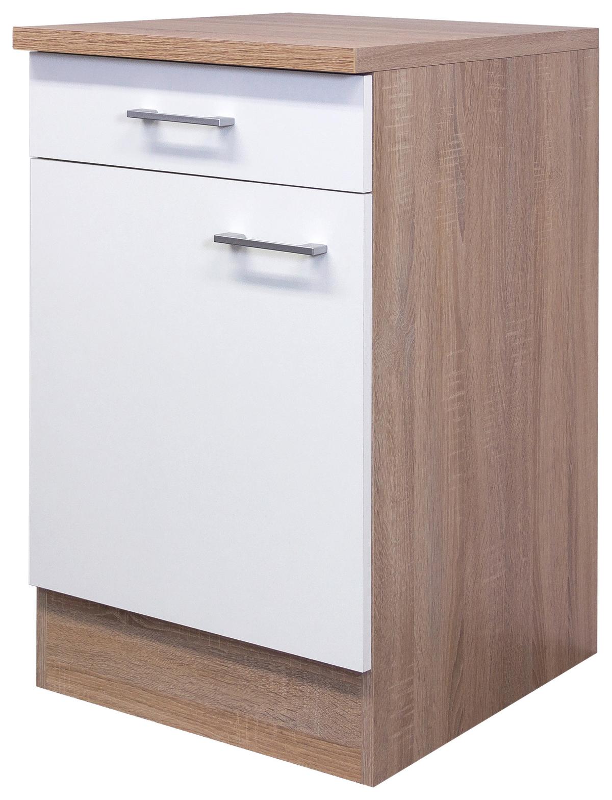 Kuhinjska Spodnja Omarica Samoa, Bela, Barva Hrasta - bela/barve aluminija, Konvencionalno, umetna masa/leseni material (50/85/57cm) - FlexWell