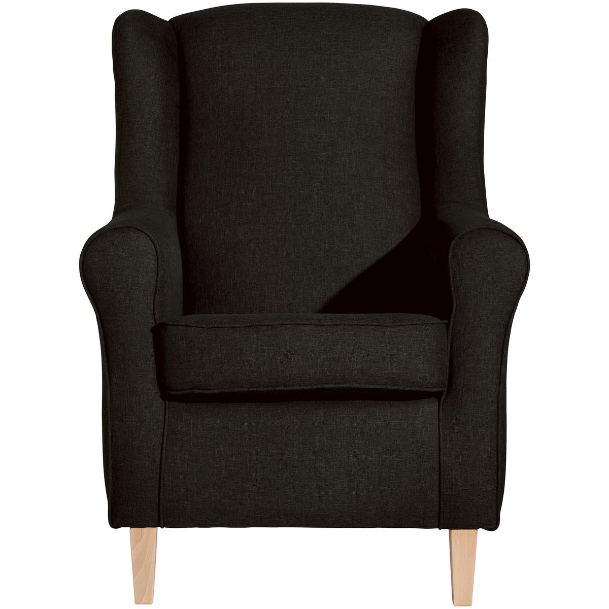 Ohrensessel Lorris Dunkelbraun Flachgewebe - Dunkelbraun/Buchefarben, Design, Holz/Textil (77/103/86cm) - Max Winzer