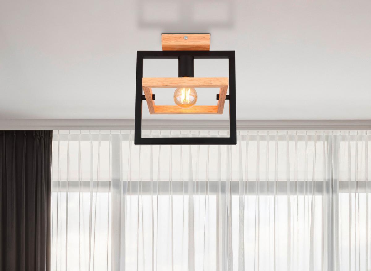Deckenleuchte Erica in Schwarz/Dunkelbraun max. 40W - Dunkelbraun/Schwarz, Natur, Holz/Metall (25/19,8/28cm) - Globo