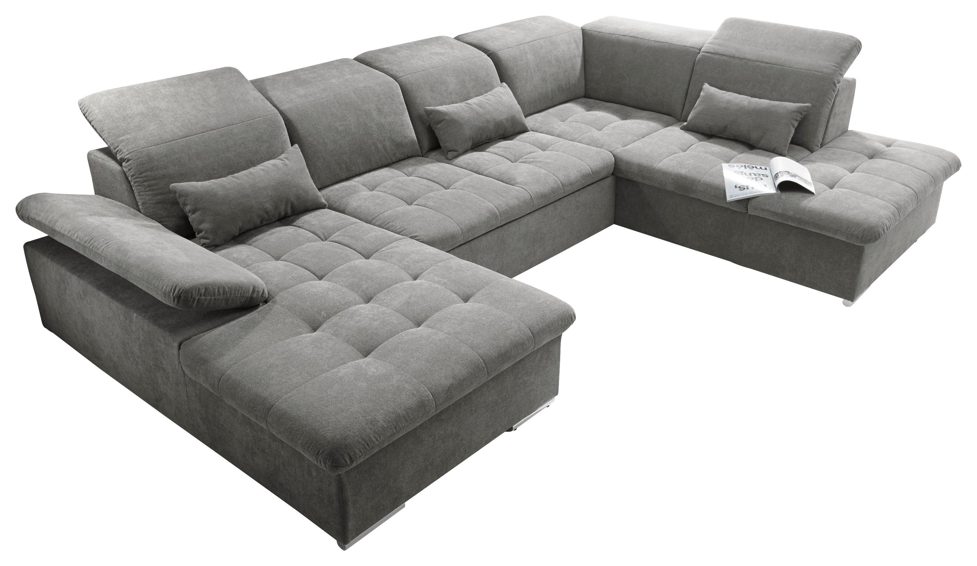 Wohnlandschaft Wayne U inkl. Kissen Schlammfarben - Schlammfarben/Silberfarben, KONVENTIONELL, Kunststoff/Textil (188/340/240cm) - MID.YOU