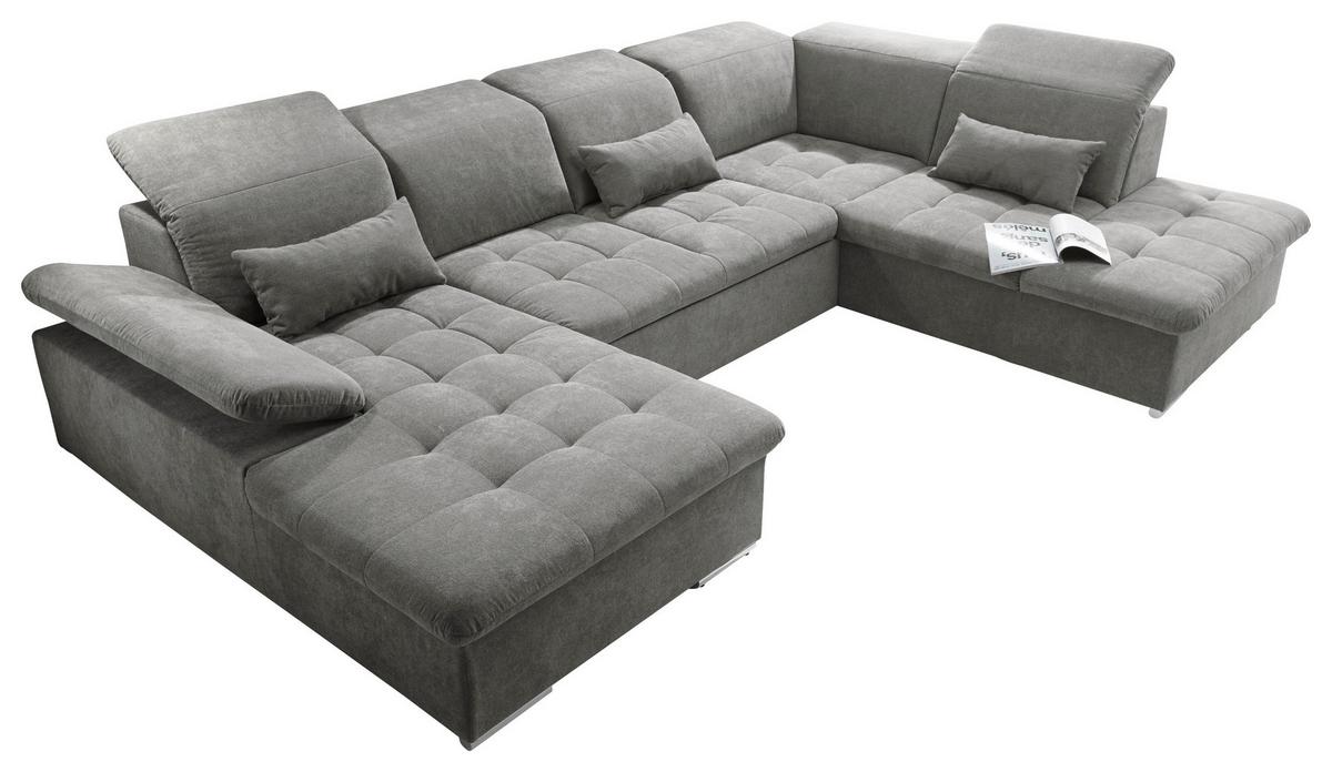 Wohnlandschaft Wayne U inkl. Kissen Schlammfarben - Schlammfarben/Silberfarben, KONVENTIONELL, Kunststoff/Textil (188/340/240cm) - MID.YOU